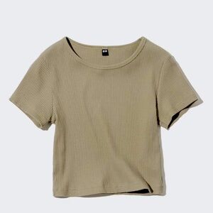 Uniqlo Tan Crop Fitted ribbed tee super cute!
